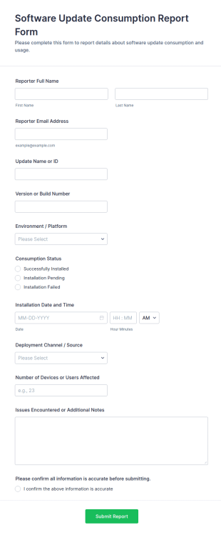 Software Update Consumption Report Form Template