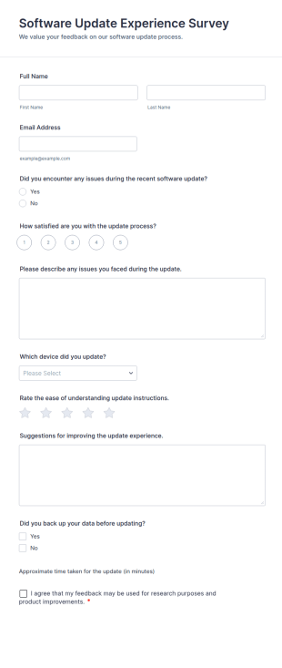 Software Update Experience Survey Form Template