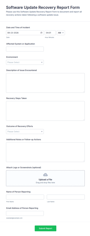 Software Update Recovery Report Form Template