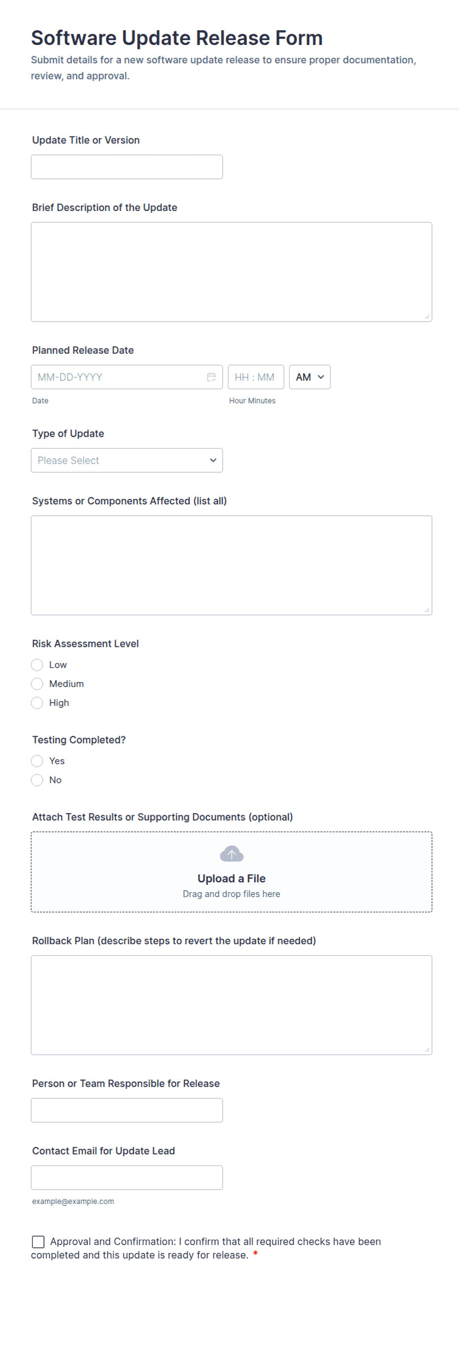 Software Update Release Form Template | Jotform