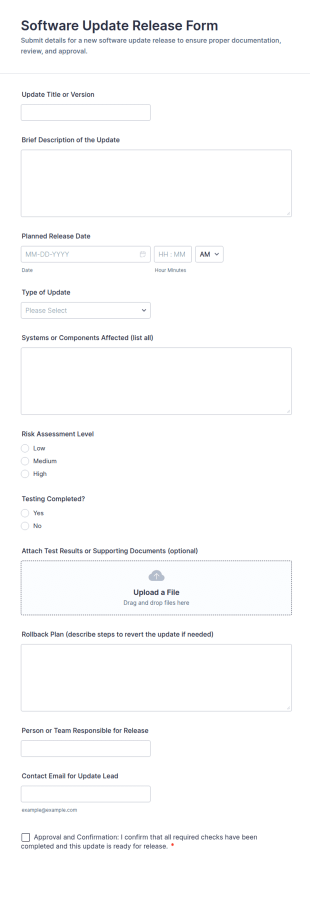 Software Update Release Form Template