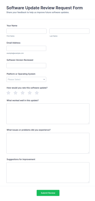 Software Update Review Request Form Template