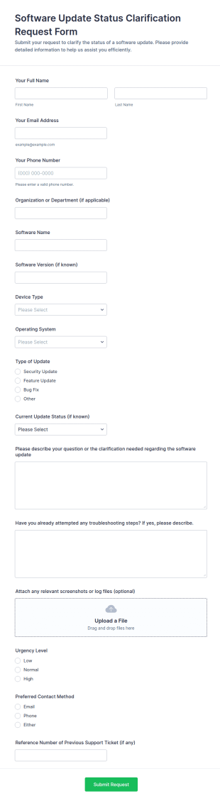 Software Update Status Clarification Request Form Template