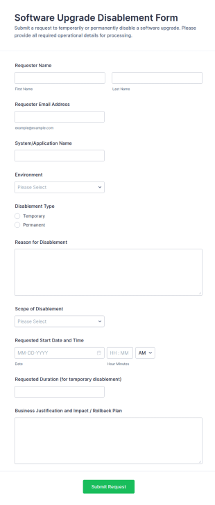 Software Upgrade Disablement Form Template