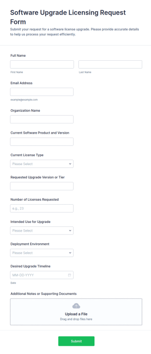 Software Upgrade Licensing Request Form Template