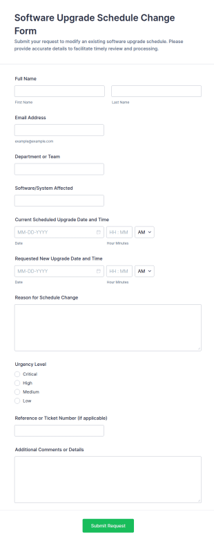 Software Upgrade Schedule Change Form Template