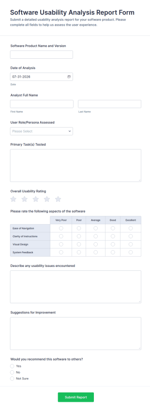 Software Usability Analysis Report Form Template