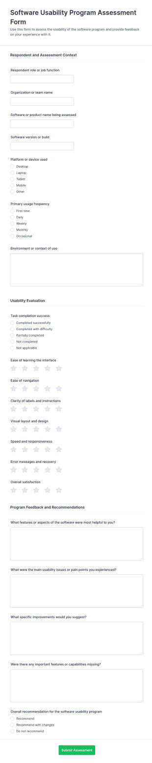 Software Usability Program Assessment Form Template