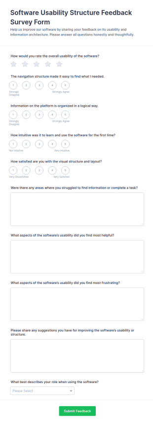 Software Usability Structure Feedback Survey Form Template