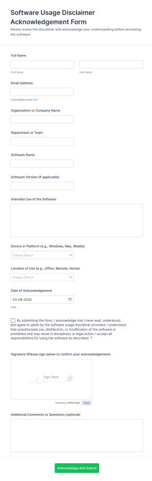 Software Usage Disclaimer Acknowledgement Form Template