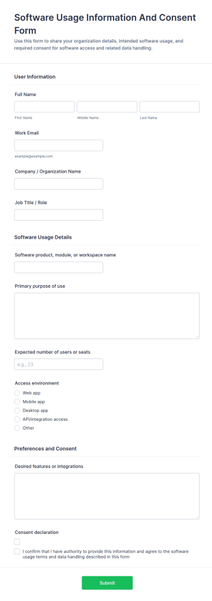 Software Usage Information And Consent Form Template