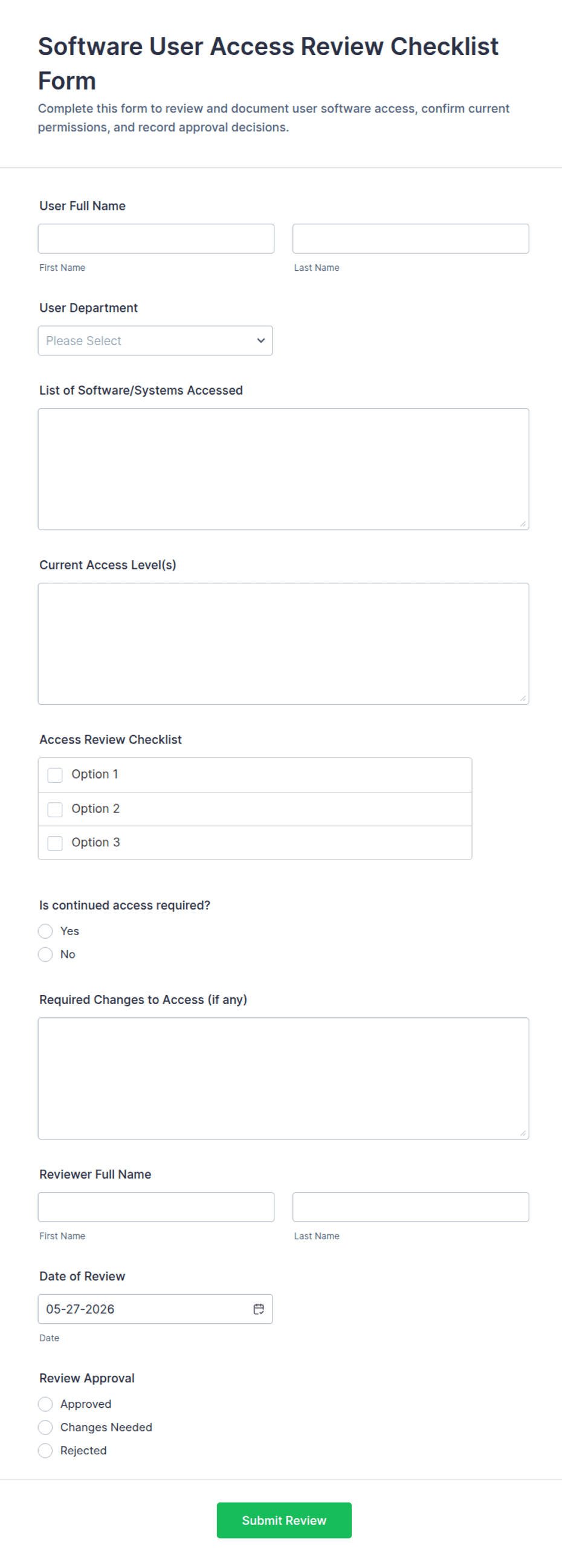 User Access Tracker Template Software User Access Review Checklist Form Template | Jotform