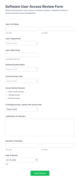 Software User Access Review Form Template