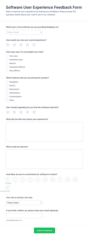 Software User Experience Feedback Form Template