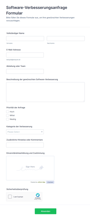 Software Verbesserungsanfrage Formular