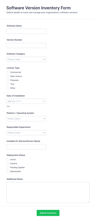 Software Version Inventory Form Template