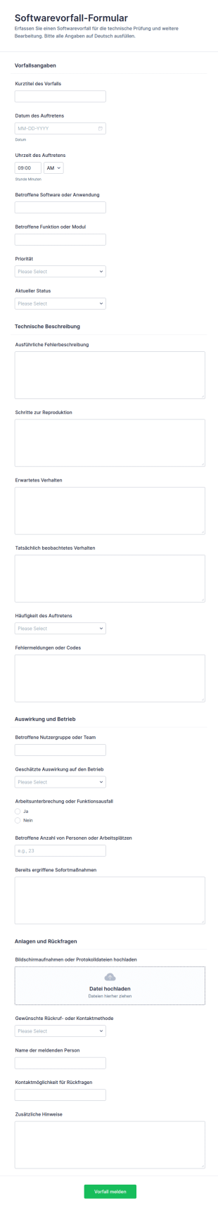 Software Vorfallerfassungsformular