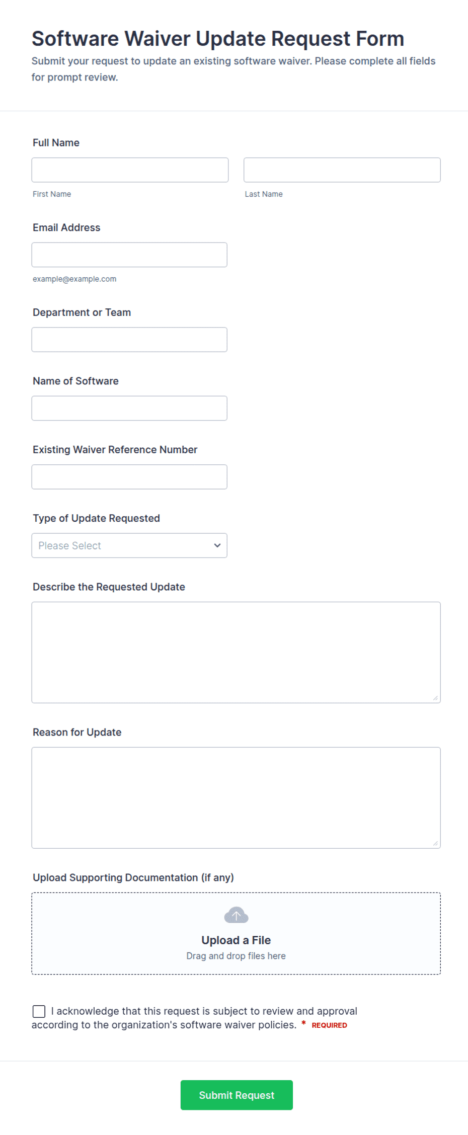Software Waiver Update Request Form Template | Jotform