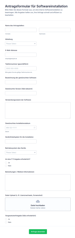 Softwareinstallationsanfrage Formular