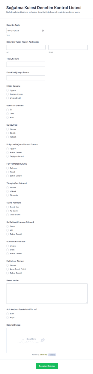 Soğutucu Kule Denetim Kontrol Listesi Form Şablonu