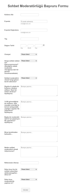Sohbet Moderatörlüğü Başvuru Form Template