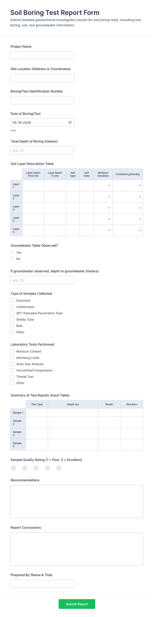 Soil Boring Test Report Form Template