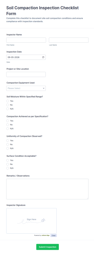 Soil Compaction Inspection Form Template
