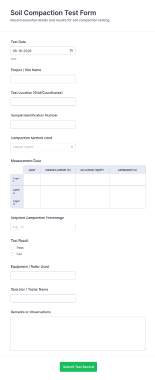 Soil Compaction Test Form Template