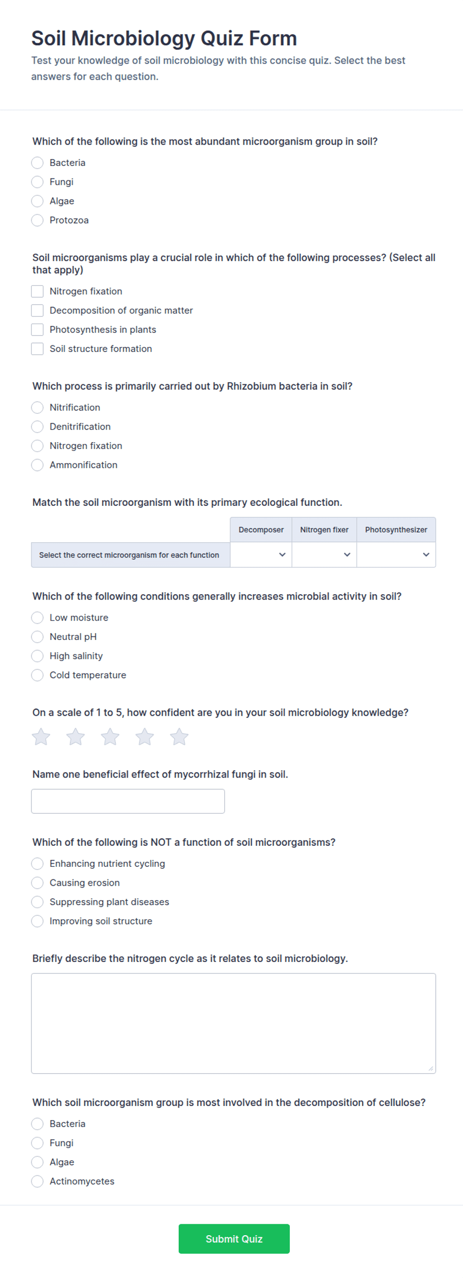Soil Microbiology Quiz Form Template | Jotform