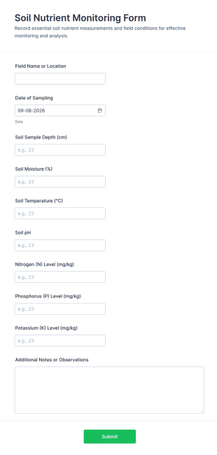 Soil Nutrient Monitoring Form Template