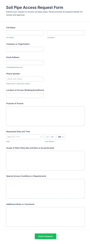 Soil Pipe Access Request Form Template