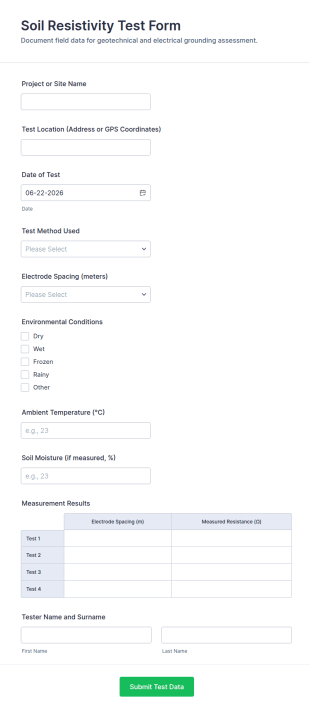 Soil Resistivity Test Form Template