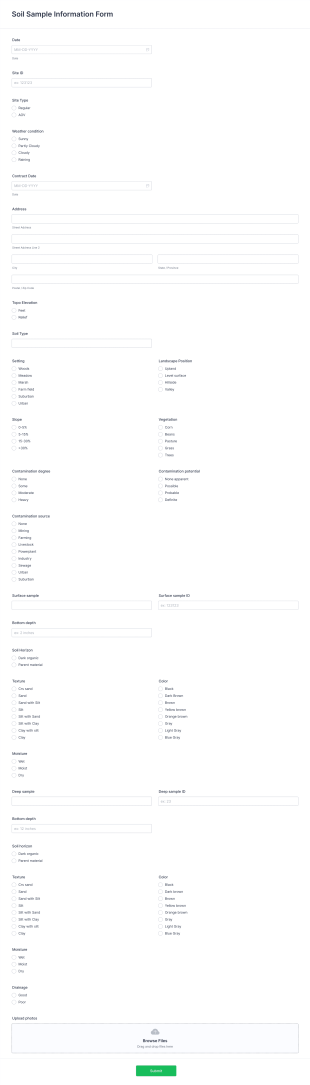 Soil Sample Information Form Template