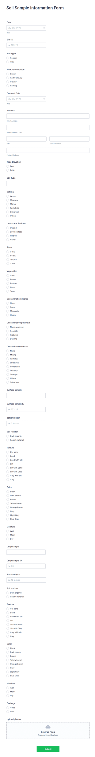 Soil Sample Information Form Template