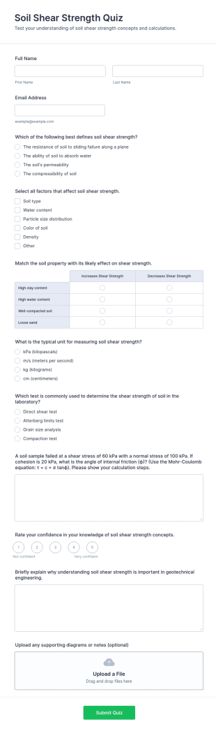Soil Shear Strength Quiz Form Template