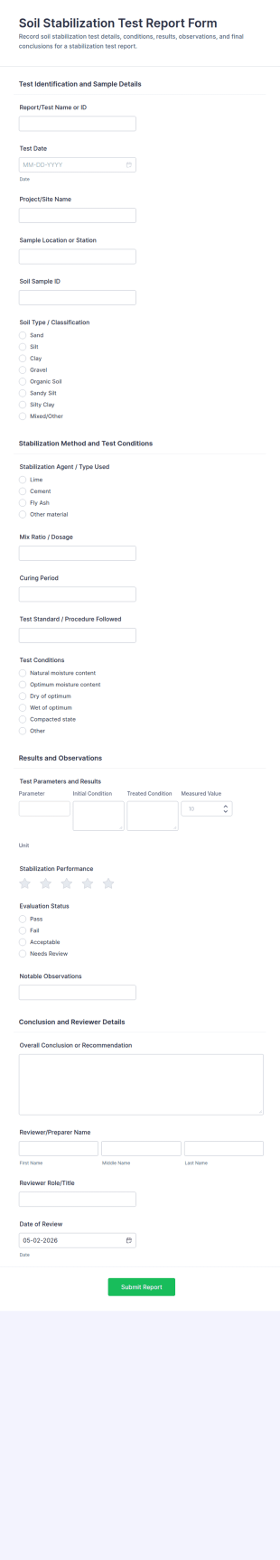 Soil Stabilization Test Report Form Template