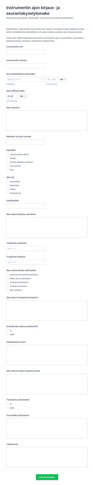 Soittokierroksen Tietojen Kirjauslomake
