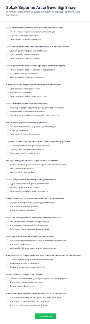 Sokak Süpürücüleri Güvenlik Değerlendirme Anketi Form Şablonu