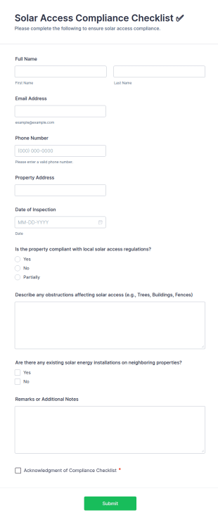 Solar Access Compliance Checklist ✅ Form Template