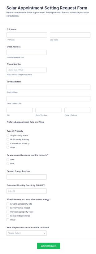 Solar Appointment Setting Request Form Template