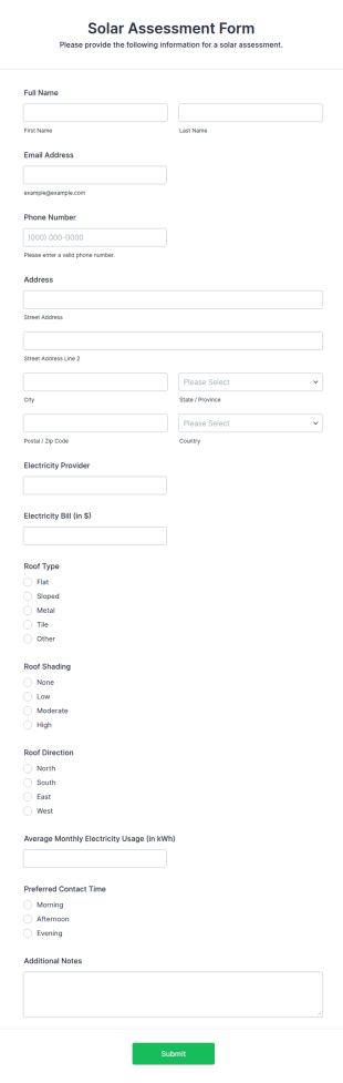 Solar Assessment Form Template