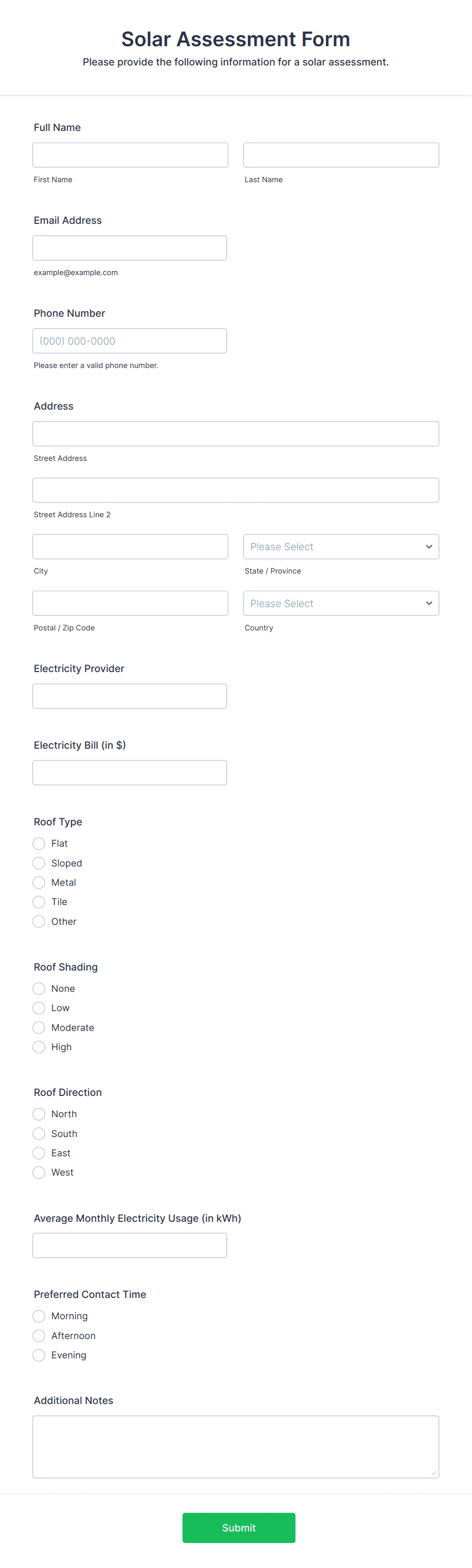 Solar Assessment Form Template | Jotform