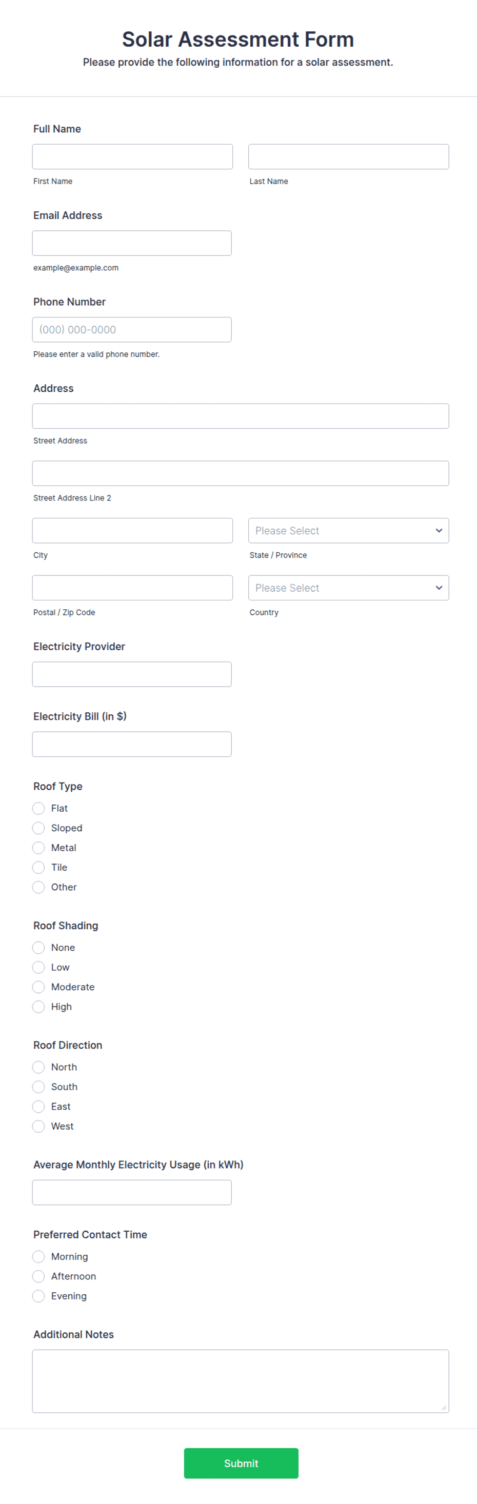Solar Assessment Form Template | Jotform