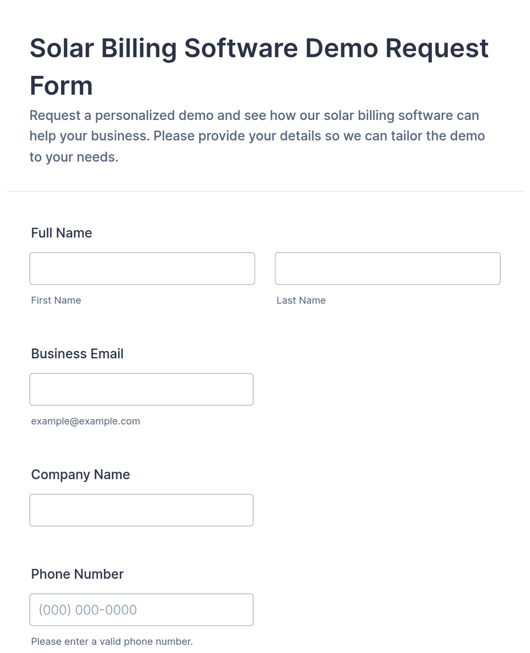 Solar Billing Software Demo Request Form Template | Jotform