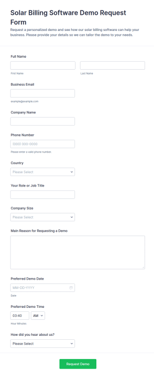 Solar Billing Software Demo Request Form Template