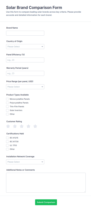 Solar Brand Comparison Form Template