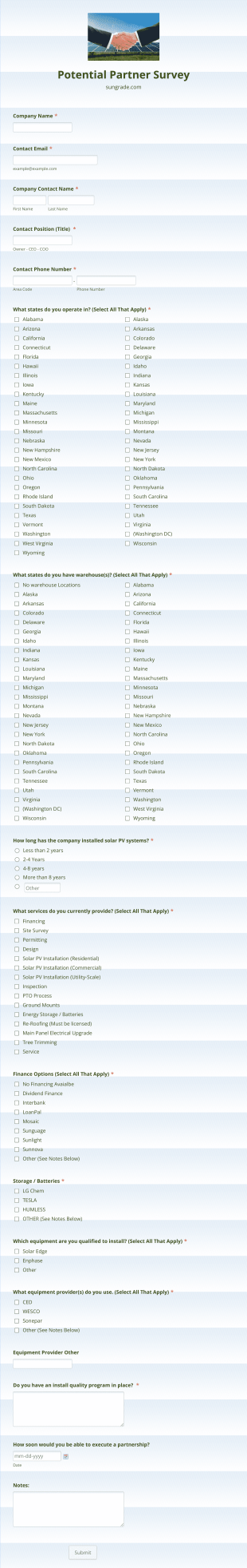 Solar Business Partnership Form Template