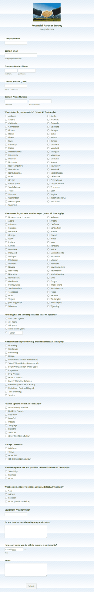 Solar Business Partnership Form Template