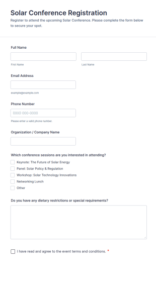 Solar Conference Registration Form Template