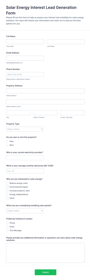 Solar Energy Interest Lead Generation Form Template